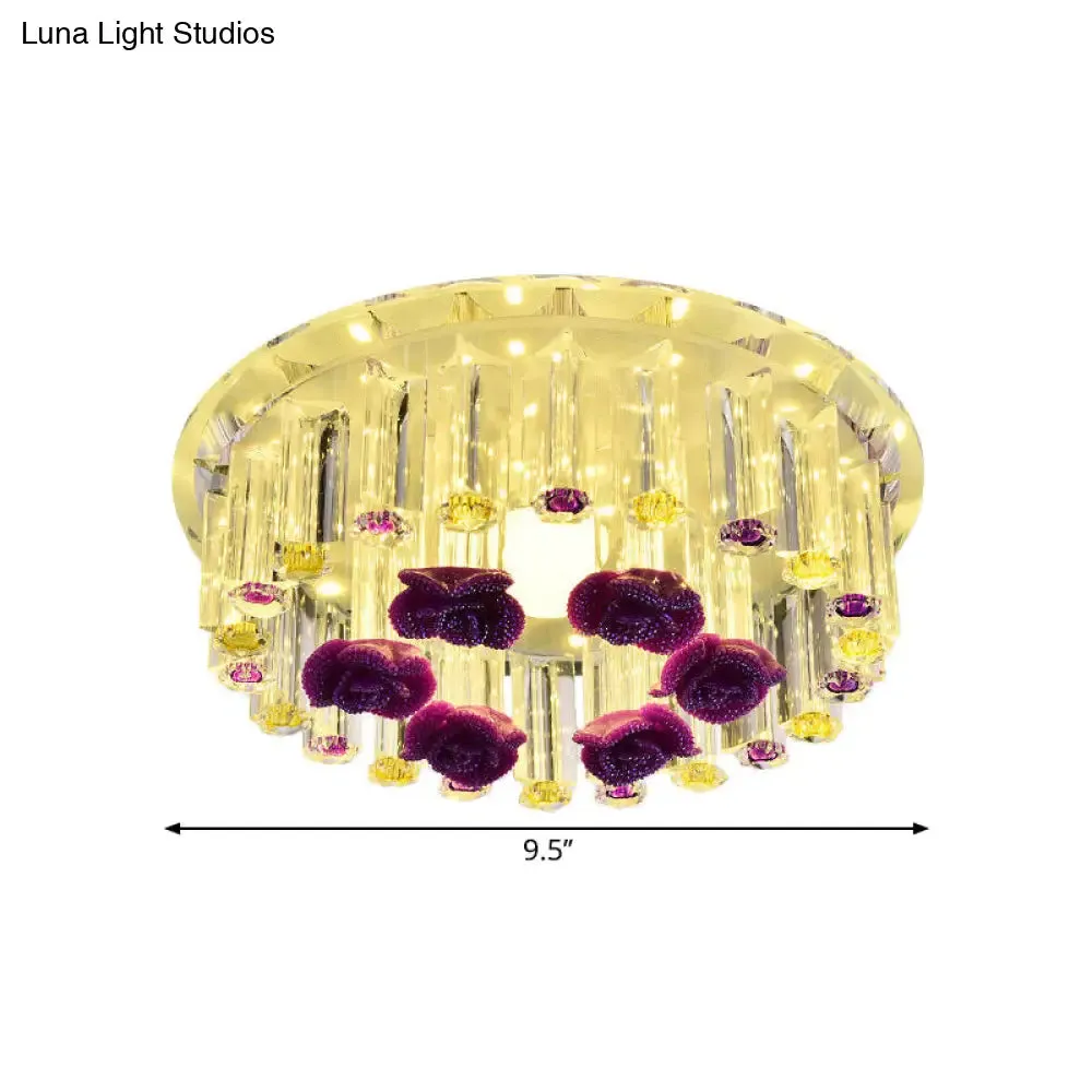 7"/9.5" Minimalist Round Flush Mount Crystal LED Ceiling Light in Chrome, Warm/White/Multi Color