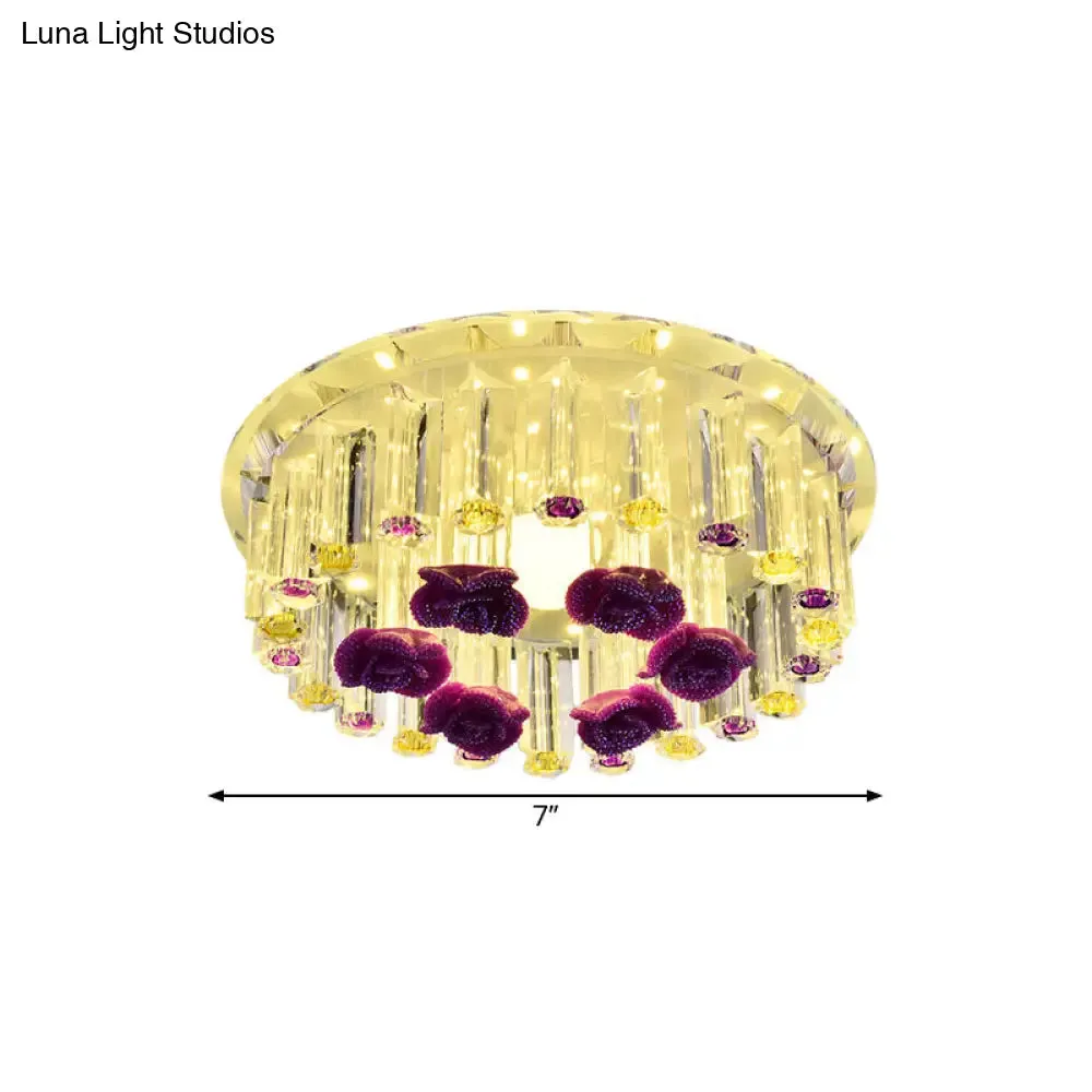 7"/9.5" Minimalist Round Flush Mount Crystal LED Ceiling Light in Chrome, Warm/White/Multi Color