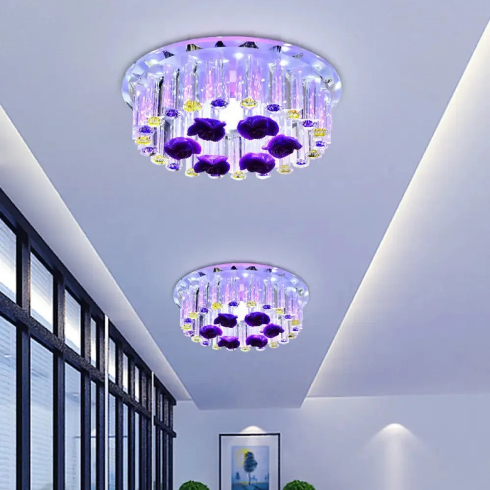 7"/9.5" Minimalist Round Flush Mount Crystal LED Ceiling Light in Chrome, Warm/White/Multi Color