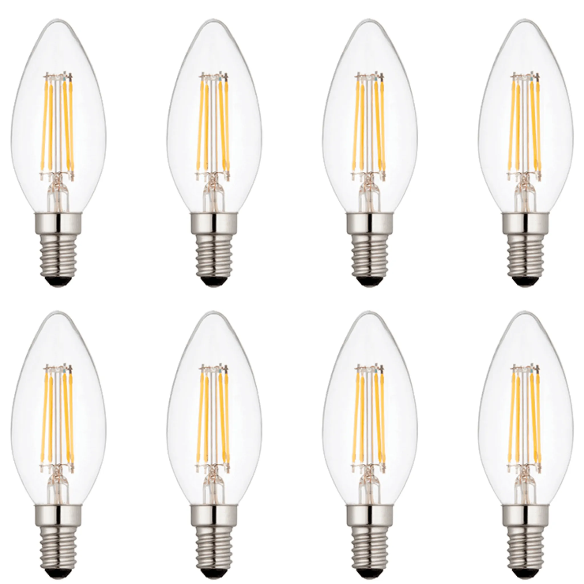 8 X E14 LED Dimmable Candle Filament Bulbs 4W (25W Equivalent)