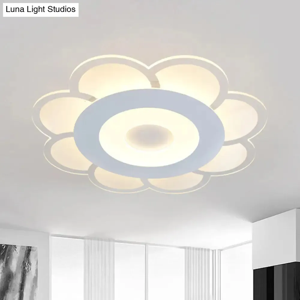 8"/16.5"/20.5" W White 8-Petal Flush Mount Ceiling Light - Nordic Frosted Acrylic LED Flush Lamp