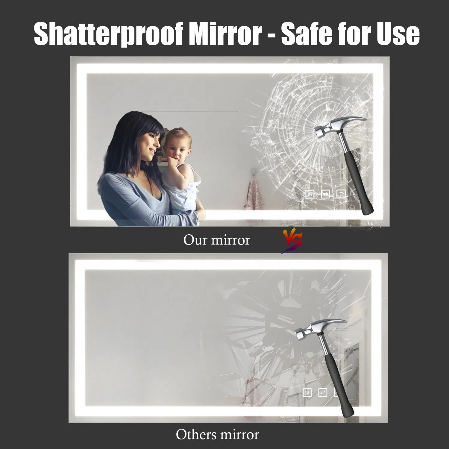 90 in. W x 48 in. H Customized LED Rectangular Frameless Anti-Fog Bathroom Mirror Front & Backlit Light(8-12 weeks)