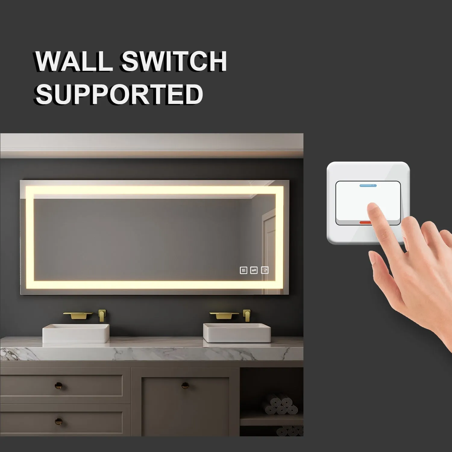 90 in. W x 48 in. H Customized LED Rectangular Frameless Anti-Fog Bathroom Mirror Front & Backlit Light(8-12 weeks)