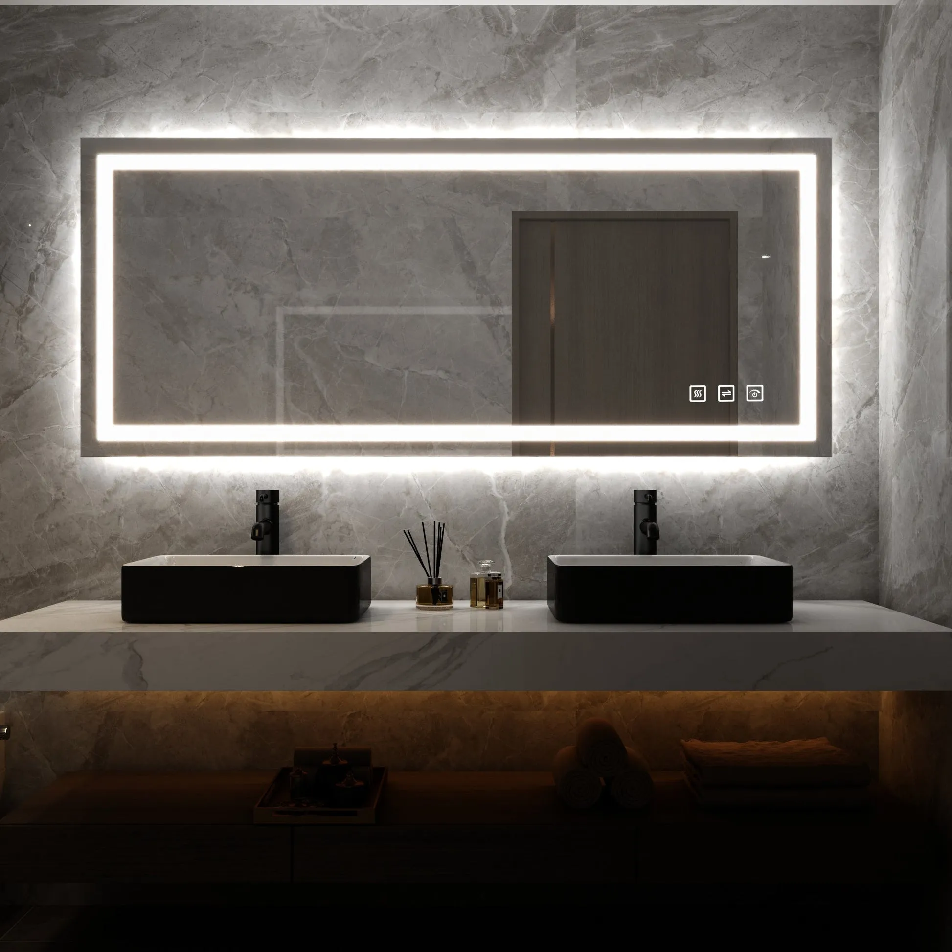 90 in. W x 48 in. H Customized LED Rectangular Frameless Anti-Fog Bathroom Mirror Front & Backlit Light(8-12 weeks)