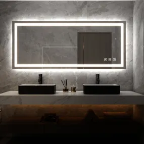90 in. W x 48 in. H Customized LED Rectangular Frameless Anti-Fog Bathroom Mirror Front & Backlit Light(8-12 weeks)