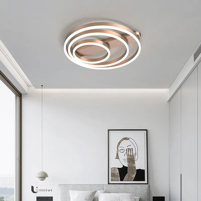 Acrylic Bedroom Ceiling Lamp Household Aluminum Living Room Lamp LED Golden Three Circles Round Warm Room Lamp