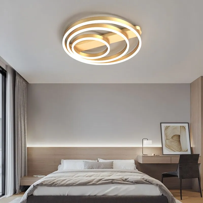 Acrylic Bedroom Ceiling Lamp Household Aluminum Living Room Lamp LED Golden Three Circles Round Warm Room Lamp