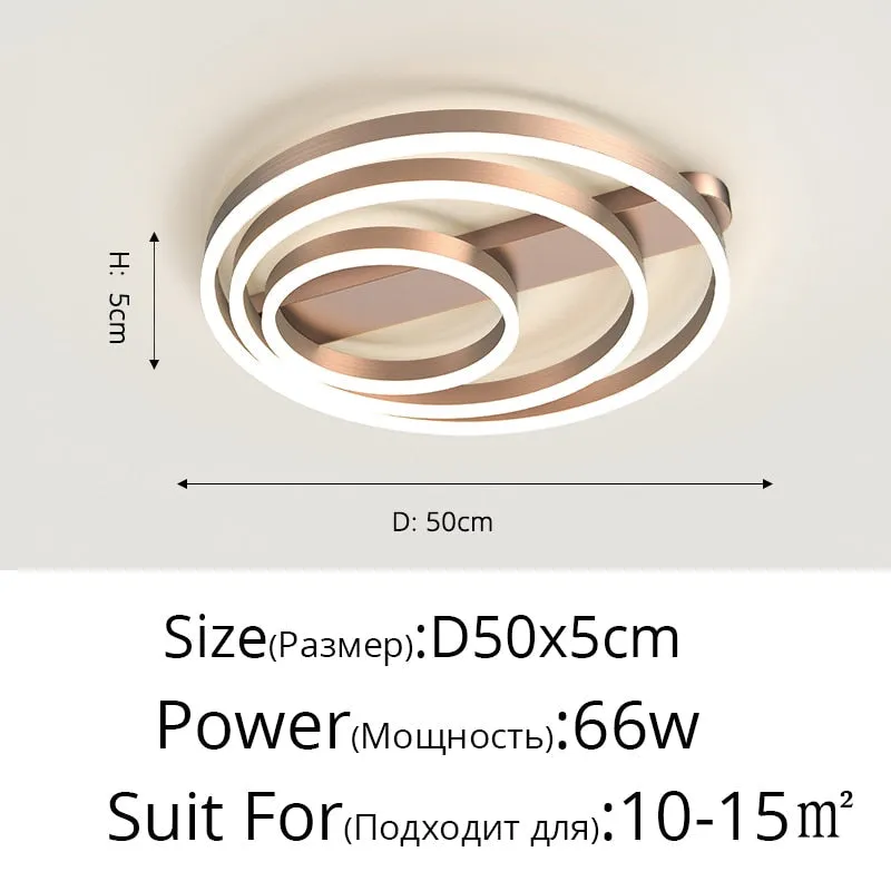 Acrylic Bedroom Ceiling Lamp Household Aluminum Living Room Lamp LED Golden Three Circles Round Warm Room Lamp