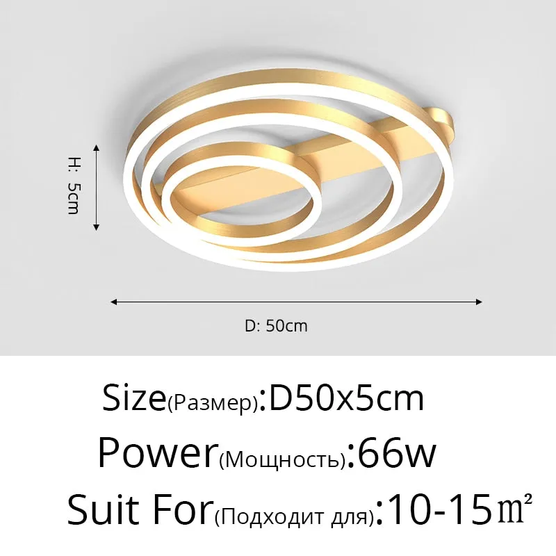Acrylic Bedroom Ceiling Lamp Household Aluminum Living Room Lamp LED Golden Three Circles Round Warm Room Lamp