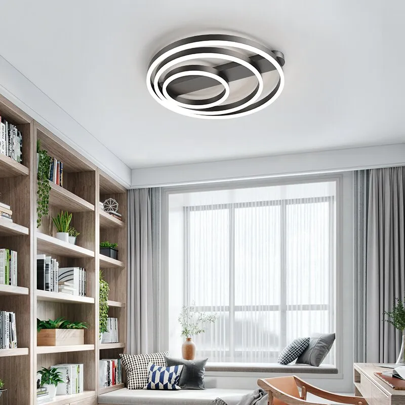 Acrylic Bedroom Ceiling Lamp Household Aluminum Living Room Lamp LED Golden Three Circles Round Warm Room Lamp