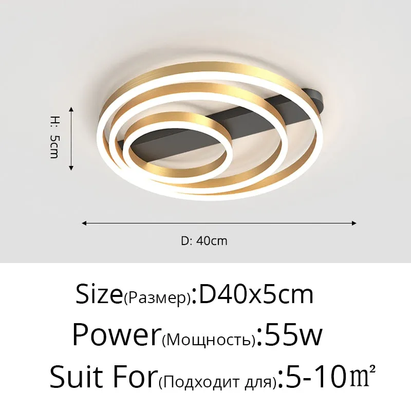 Acrylic Bedroom Ceiling Lamp Household Aluminum Living Room Lamp LED Golden Three Circles Round Warm Room Lamp