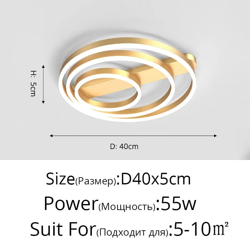 Acrylic Bedroom Ceiling Lamp Household Aluminum Living Room Lamp LED Golden Three Circles Round Warm Room Lamp