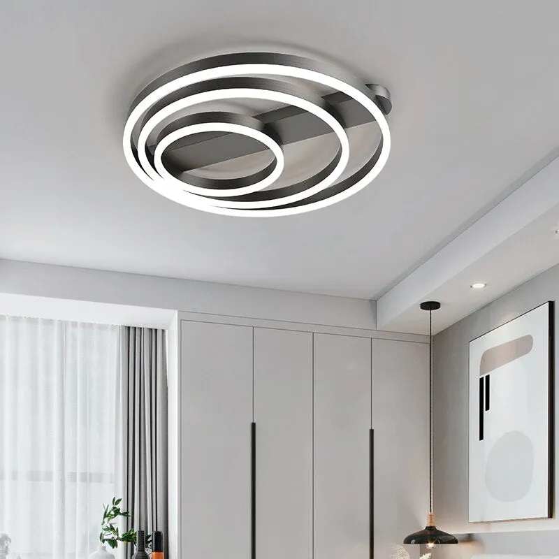 Acrylic Bedroom Ceiling Lamp Household Aluminum Living Room Lamp LED Golden Three Circles Round Warm Room Lamp