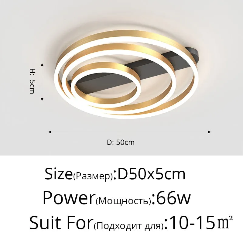 Acrylic Bedroom Ceiling Lamp Household Aluminum Living Room Lamp LED Golden Three Circles Round Warm Room Lamp