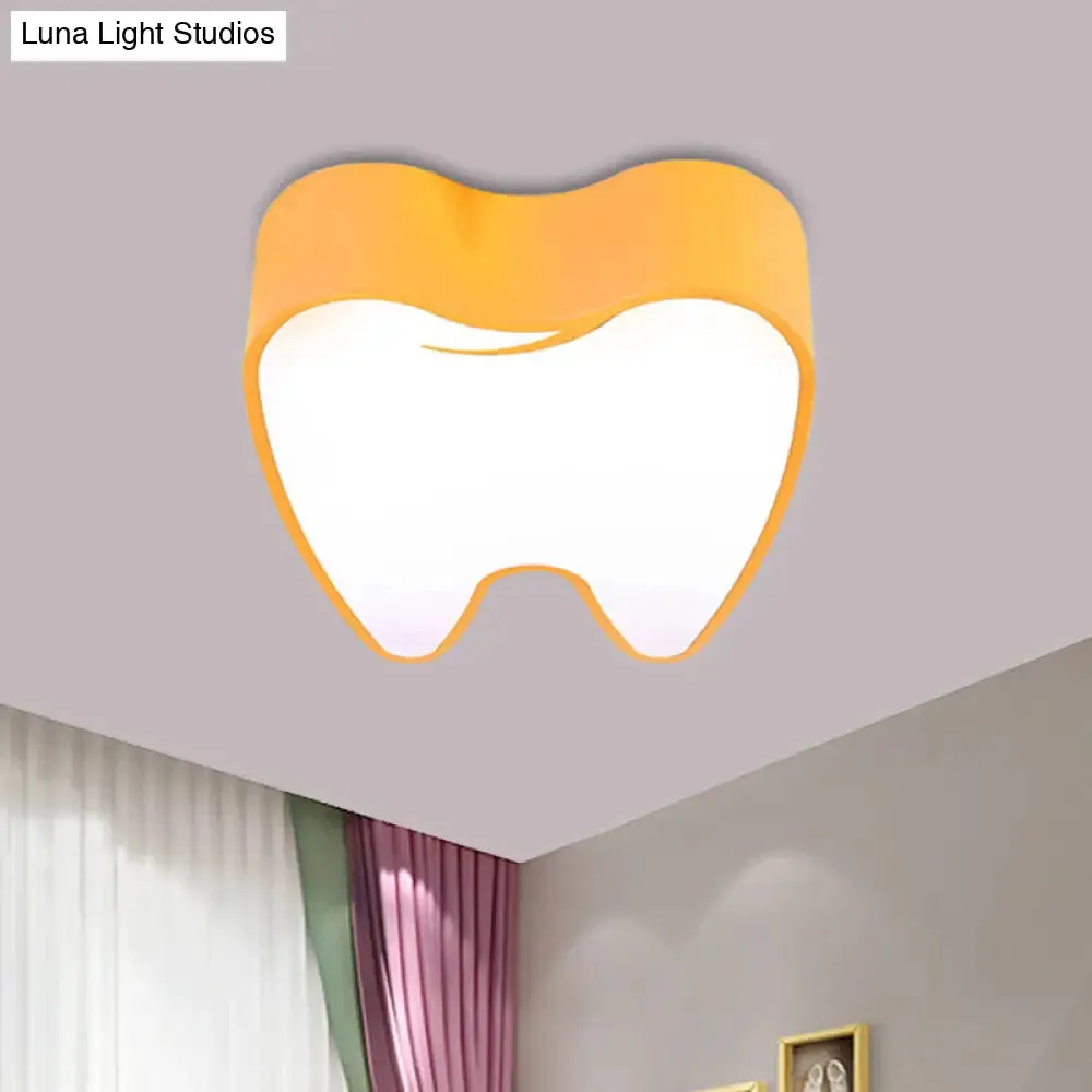 Acrylic LED Tooth Flushmount Ceiling Lamp in Child-Friendly Pink/Yellow