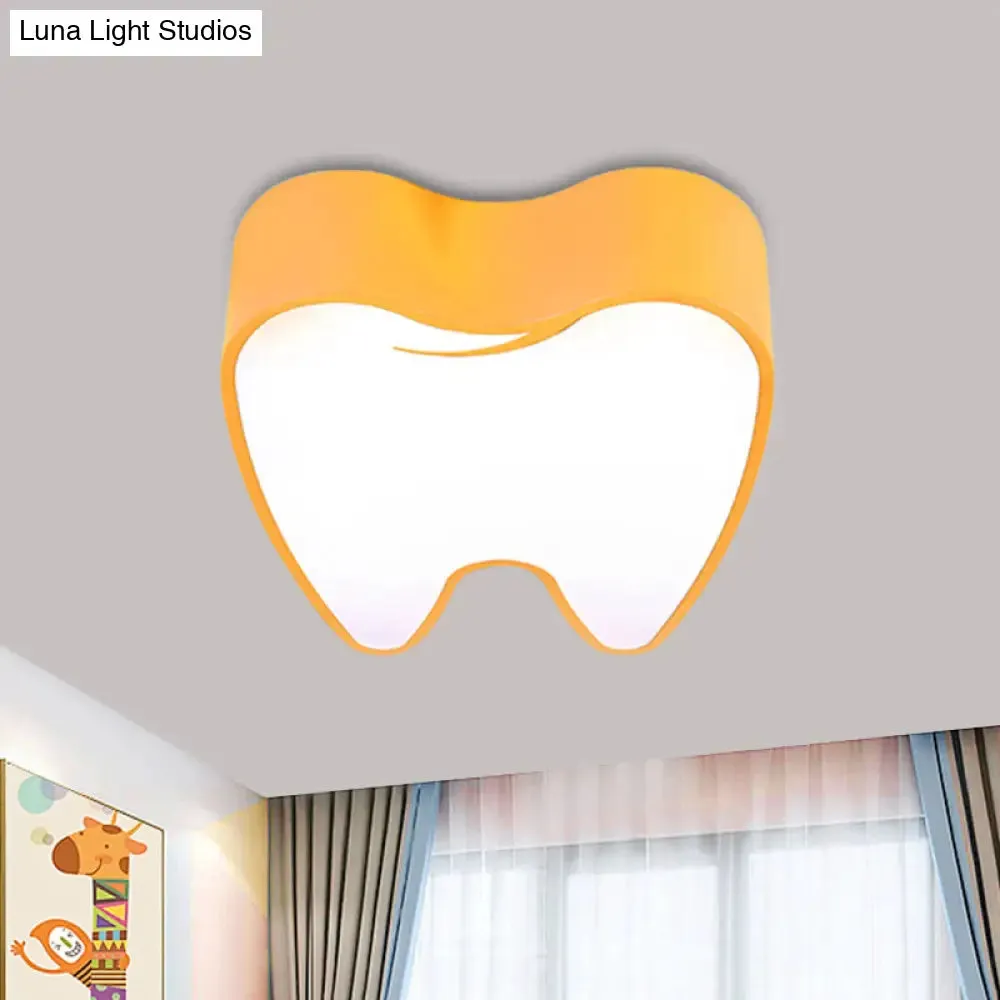 Acrylic LED Tooth Flushmount Ceiling Lamp in Child-Friendly Pink/Yellow