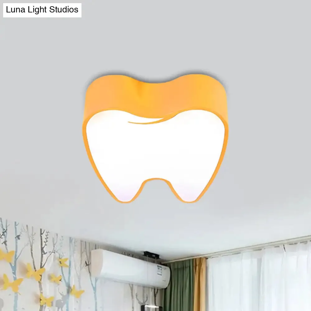 Acrylic LED Tooth Flushmount Ceiling Lamp in Child-Friendly Pink/Yellow
