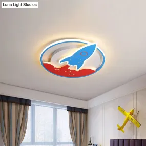 Acrylic Rocket Flush-Mount Light Fixture - LED Blue Ceiling Lamp for Boys Bedroom (16"/19.5" W)