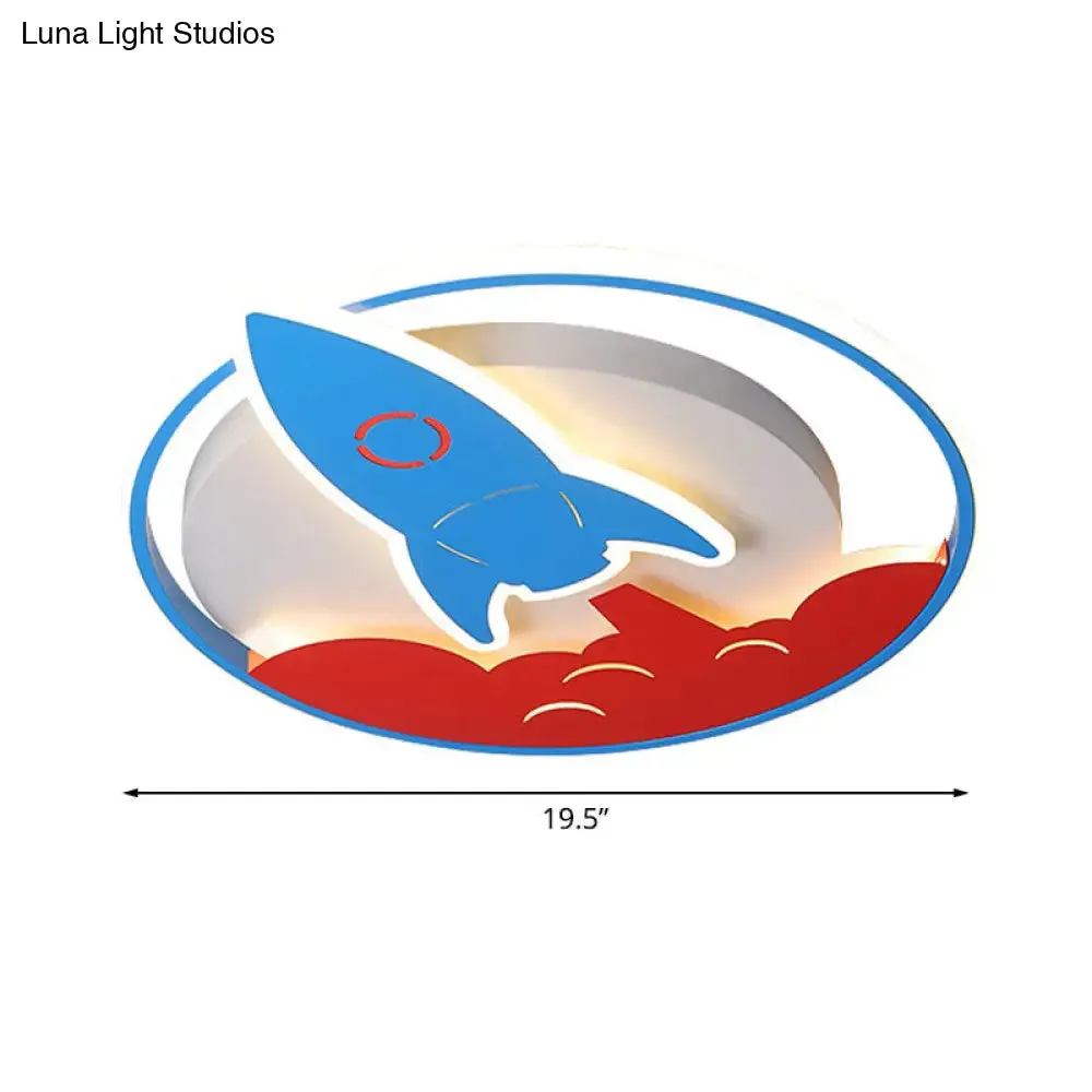 Acrylic Rocket Flush-Mount Light Fixture - LED Blue Ceiling Lamp for Boys Bedroom (16"/19.5" W)