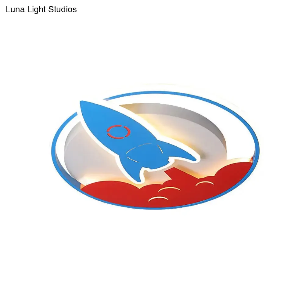 Acrylic Rocket Flush-Mount Light Fixture - LED Blue Ceiling Lamp for Boys Bedroom (16"/19.5" W)