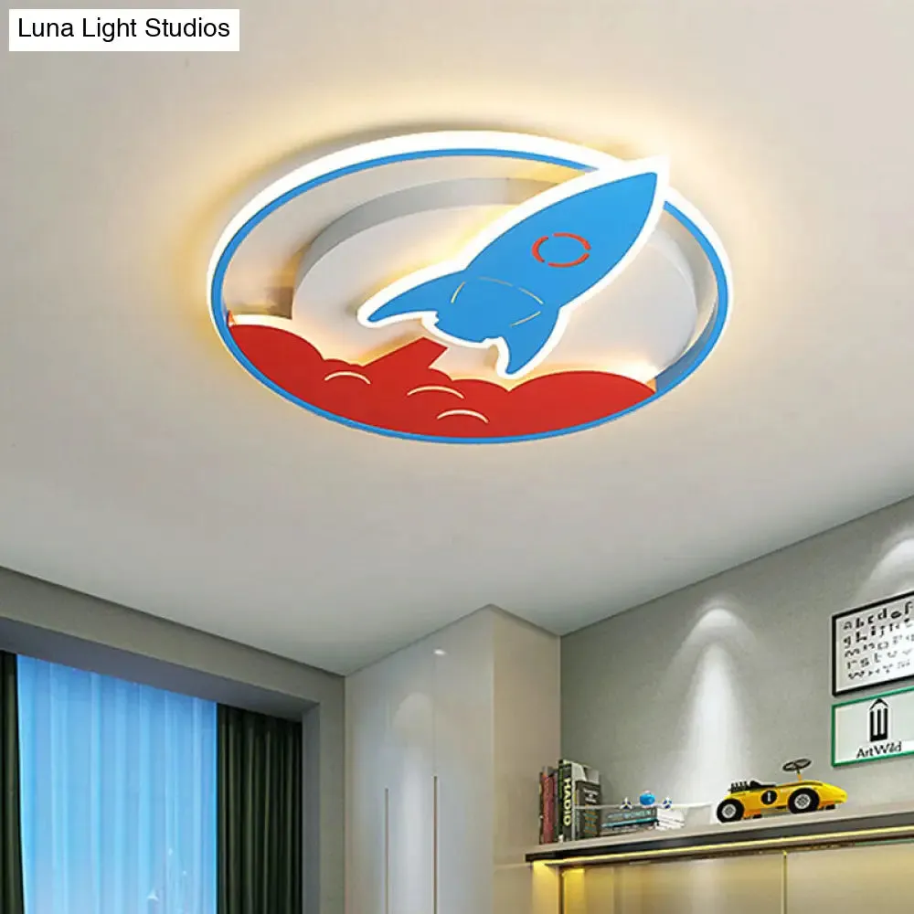 Acrylic Rocket Flush-Mount Light Fixture - LED Blue Ceiling Lamp for Boys Bedroom (16"/19.5" W)