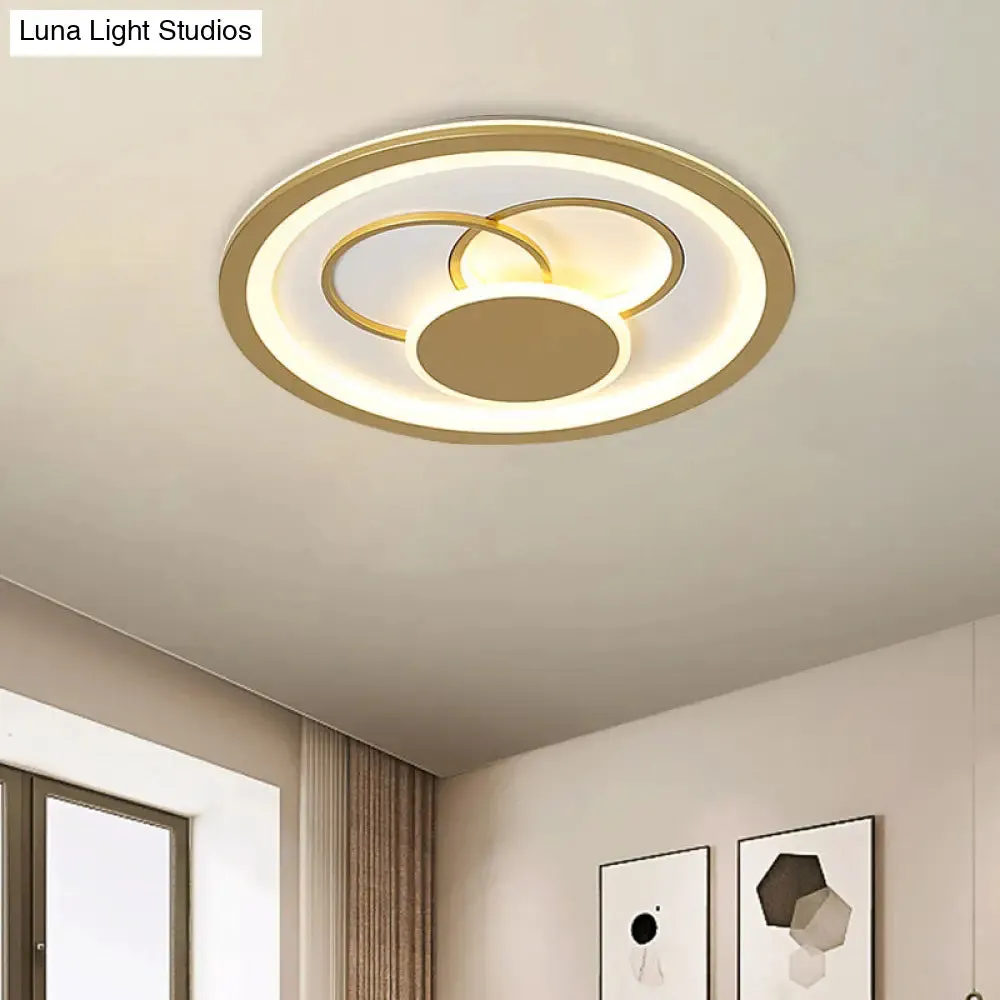 Acrylic Round Flush Mount Fixture - Modernist LED Light in Gold (16"/19.5" Dia) - Warm/White Glow