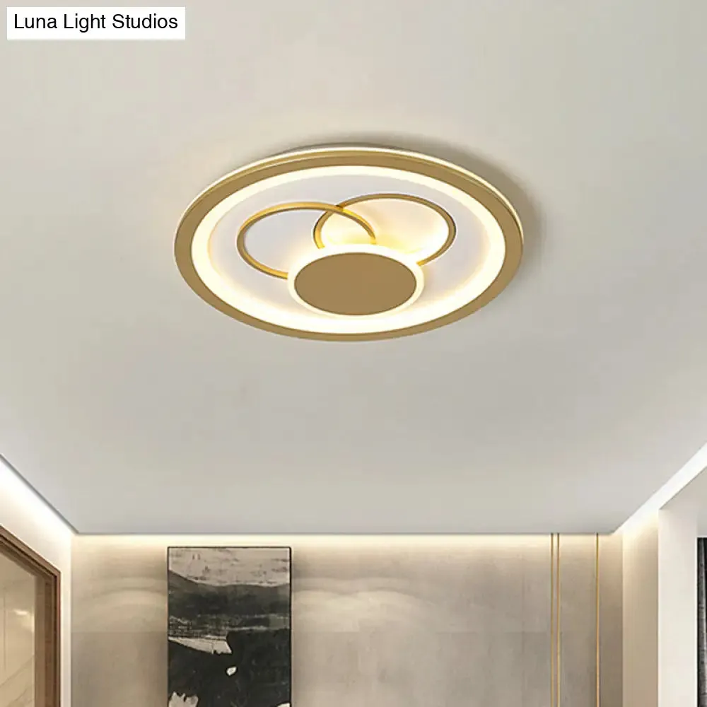 Acrylic Round Flush Mount Fixture - Modernist LED Light in Gold (16"/19.5" Dia) - Warm/White Glow