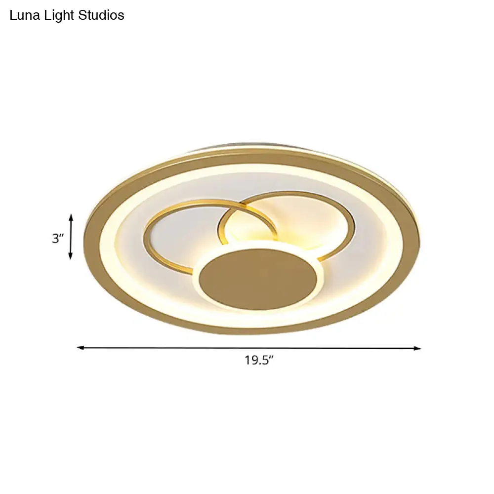 Acrylic Round Flush Mount Fixture - Modernist LED Light in Gold (16"/19.5" Dia) - Warm/White Glow