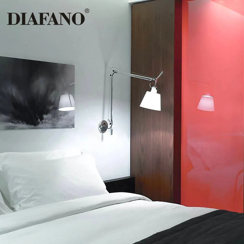 Aluminum Modern Adjustable Wall Lamp with Foldable Long Swing Arm for Bedside Study Reading