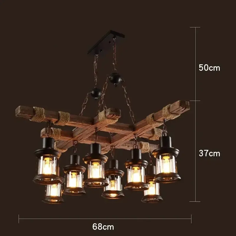 American Retro Industrial Style Chandelier Glass Solid Wood Iron Restaurant Bar Coffee Shop Boat Wood Decoration Pendent Lamp
