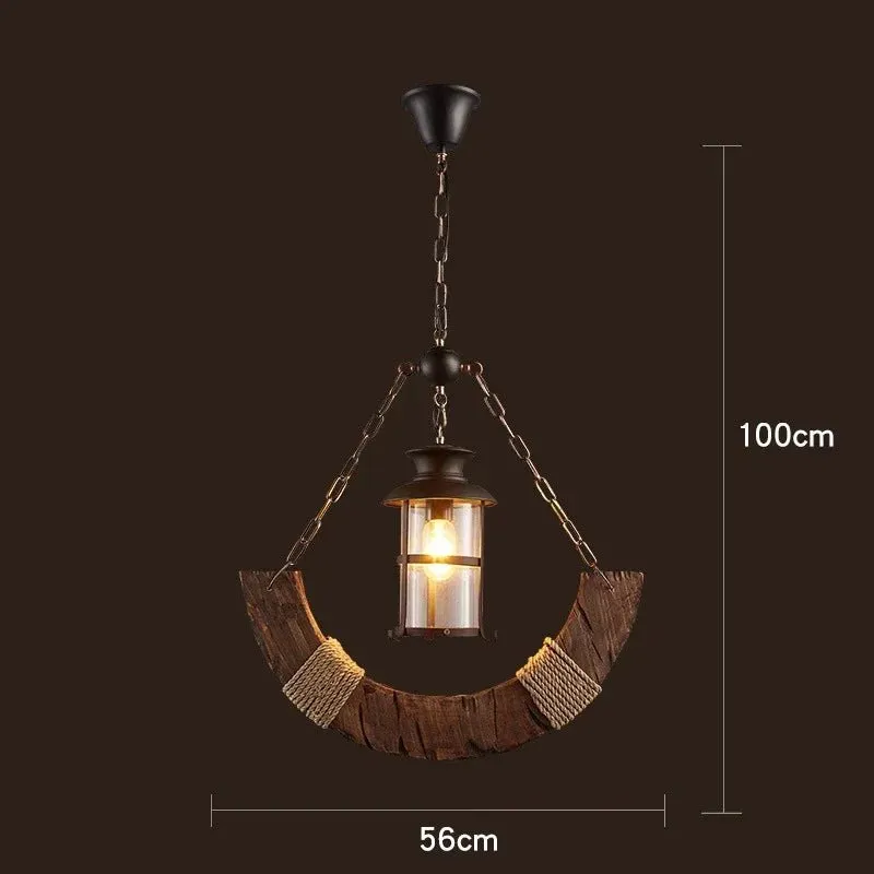 American Retro Industrial Style Chandelier Glass Solid Wood Iron Restaurant Bar Coffee Shop Boat Wood Decoration Pendent Lamp