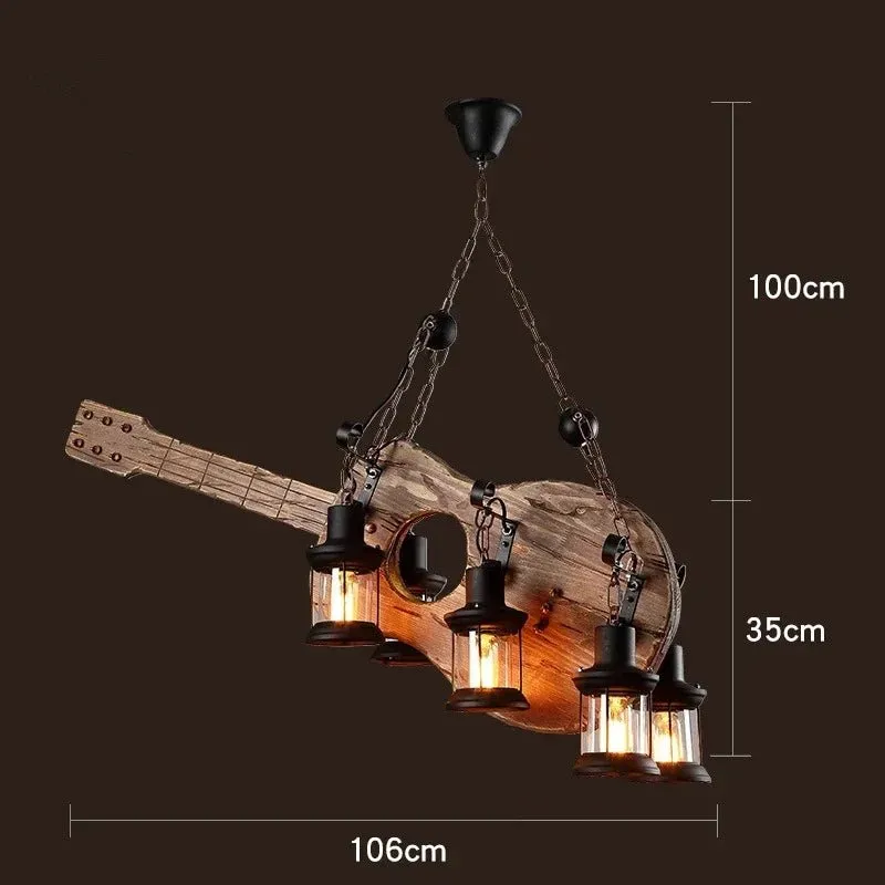 American Retro Industrial Style Chandelier Glass Solid Wood Iron Restaurant Bar Coffee Shop Boat Wood Decoration Pendent Lamp