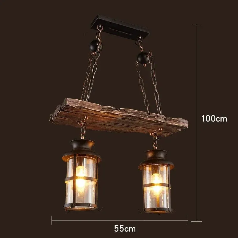 American Retro Industrial Style Chandelier Glass Solid Wood Iron Restaurant Bar Coffee Shop Boat Wood Decoration Pendent Lamp