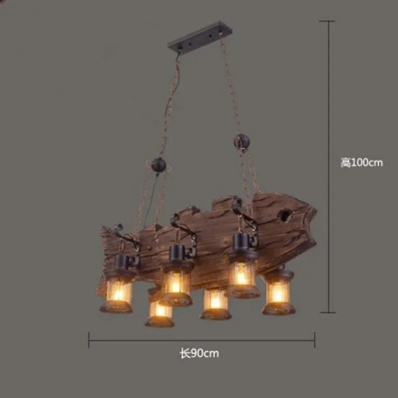 American Retro Industrial Style Chandelier Glass Solid Wood Iron Restaurant Bar Coffee Shop Boat Wood Decoration Pendent Lamp