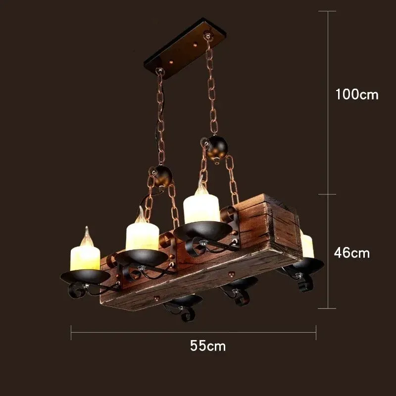 American Retro Industrial Style Chandelier Glass Solid Wood Iron Restaurant Bar Coffee Shop Boat Wood Decoration Pendent Lamp