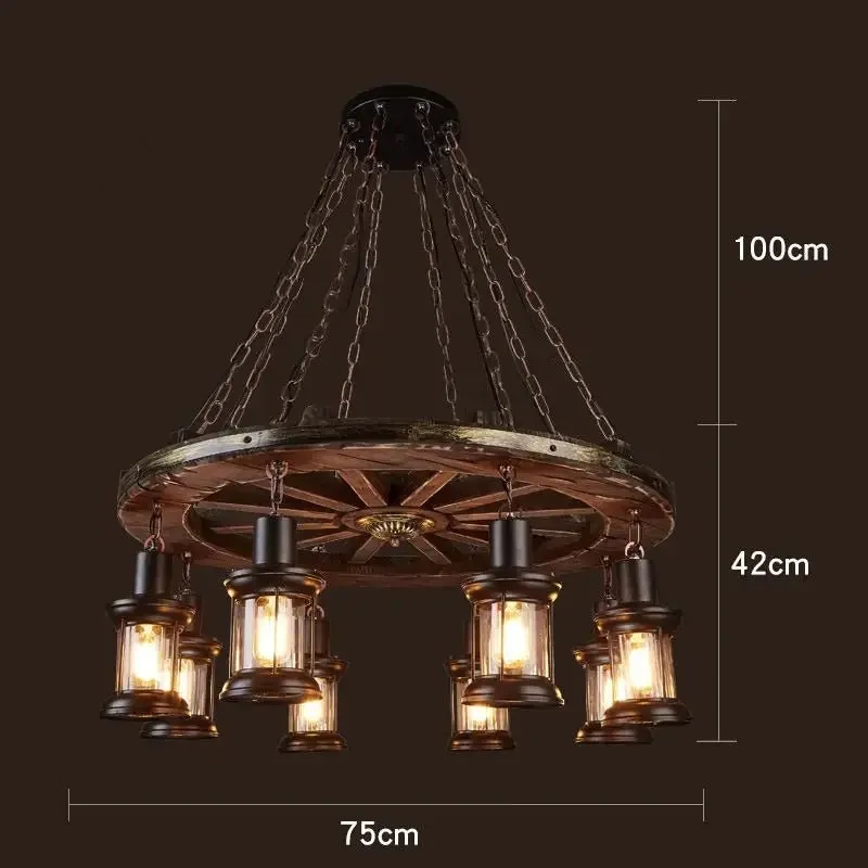 American Retro Industrial Style Chandelier Glass Solid Wood Iron Restaurant Bar Coffee Shop Boat Wood Decoration Pendent Lamp