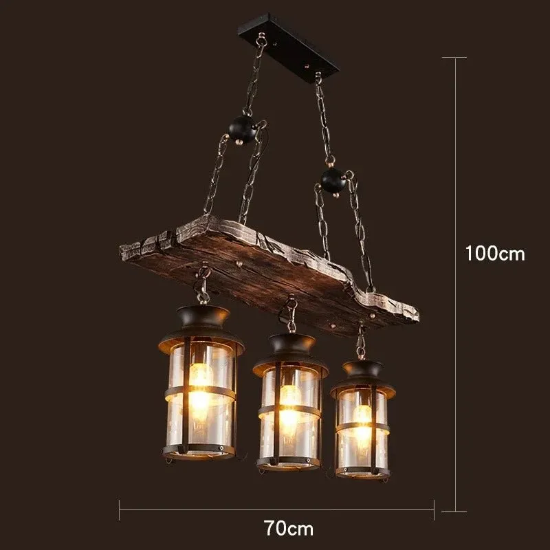 American Retro Industrial Style Chandelier Glass Solid Wood Iron Restaurant Bar Coffee Shop Boat Wood Decoration Pendent Lamp