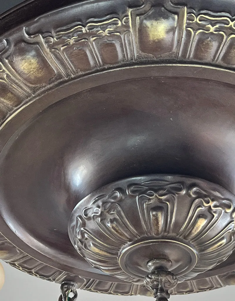 Antique Circa 1915 Four Light Embossed Art Nouveau Patterned Flush Mount