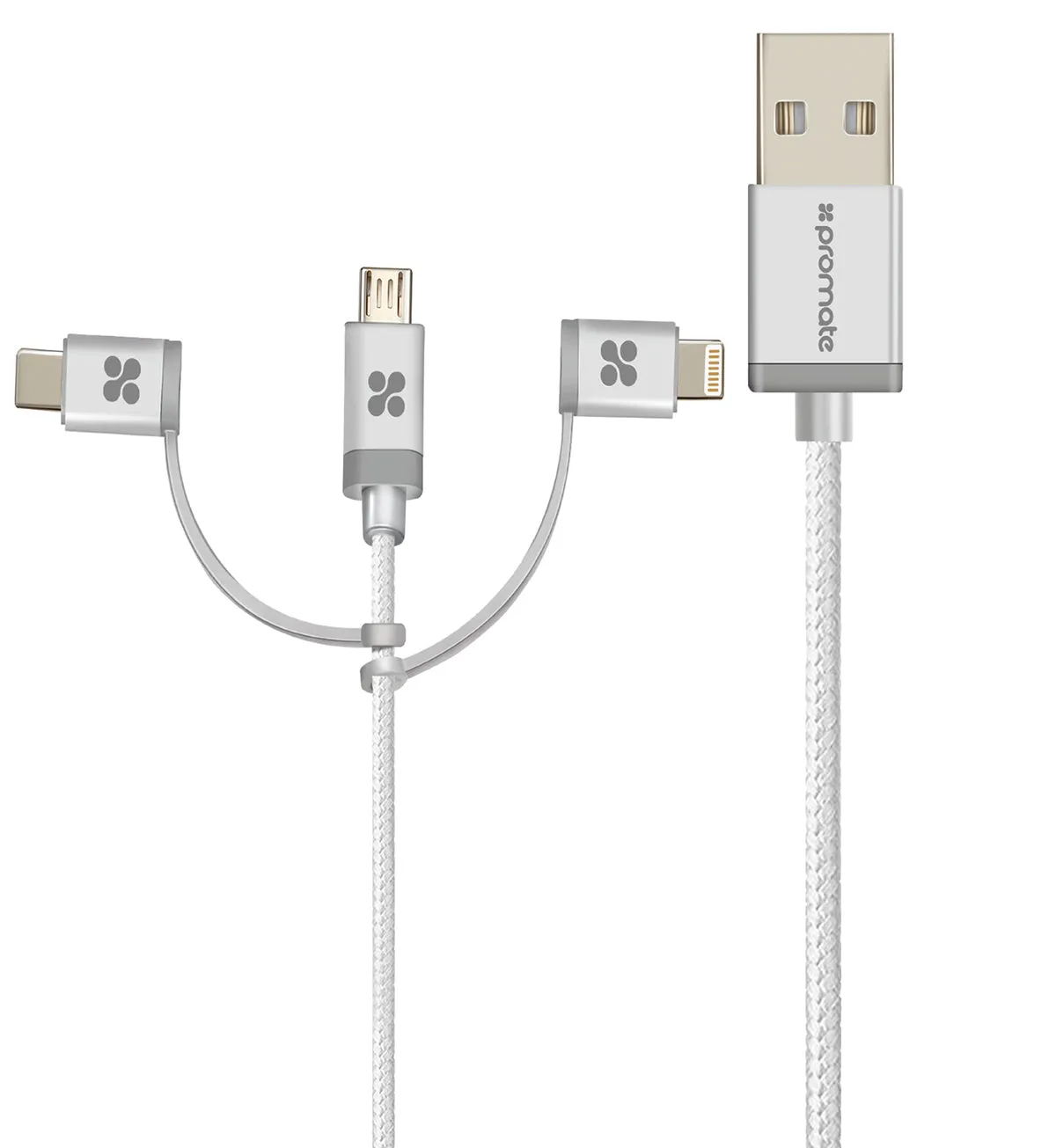 Apple MFi Trio-ended Charge and Sync Cable with Lightning, Type-C, and Micro-USB Connectors