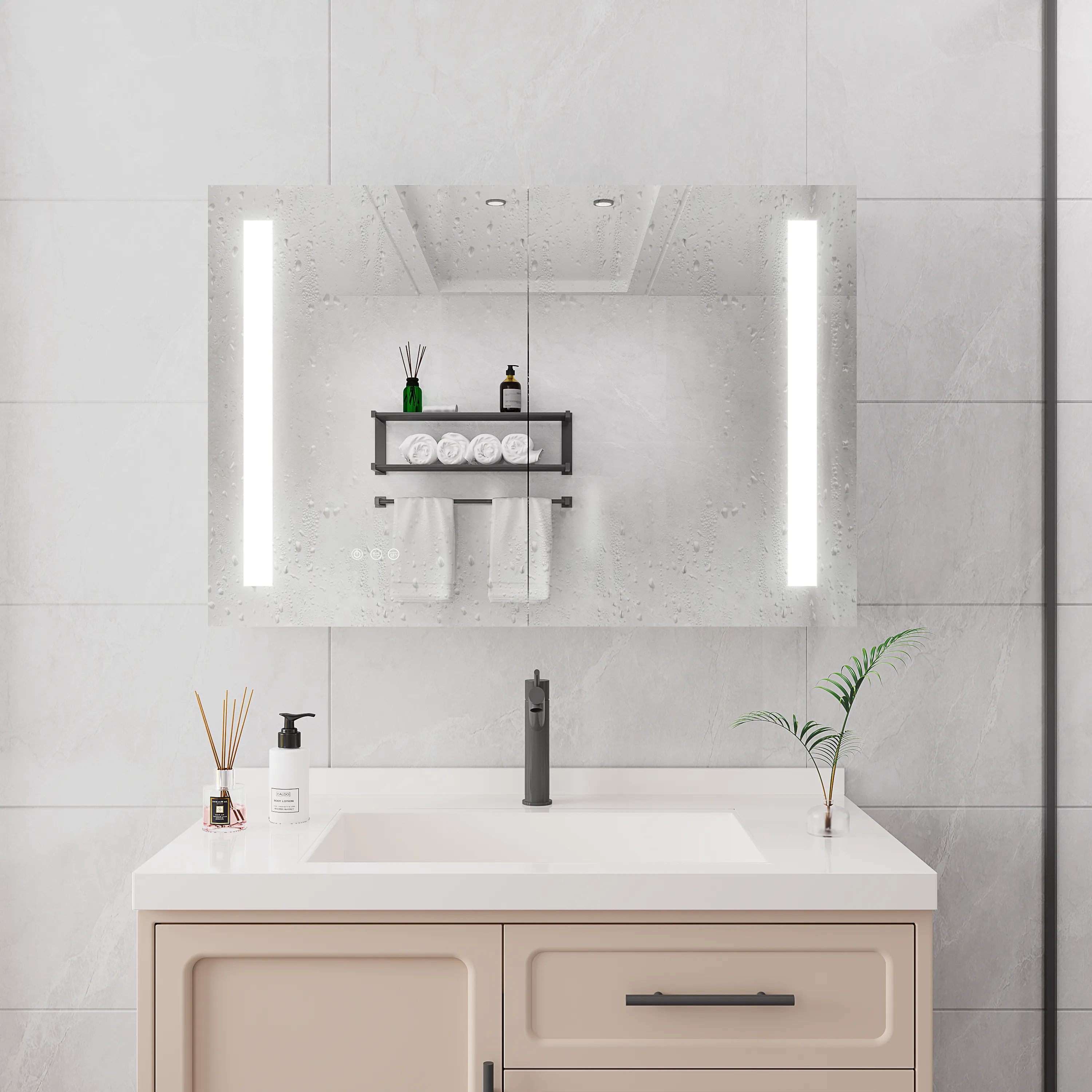 Bathroom Medicine Cabinet with Lights, 36×24 Inch LED Medicine Cabinet with Mirror, Double Door Lighted Medicine Cabinet with Defogger, Dimmer, Surface Mount