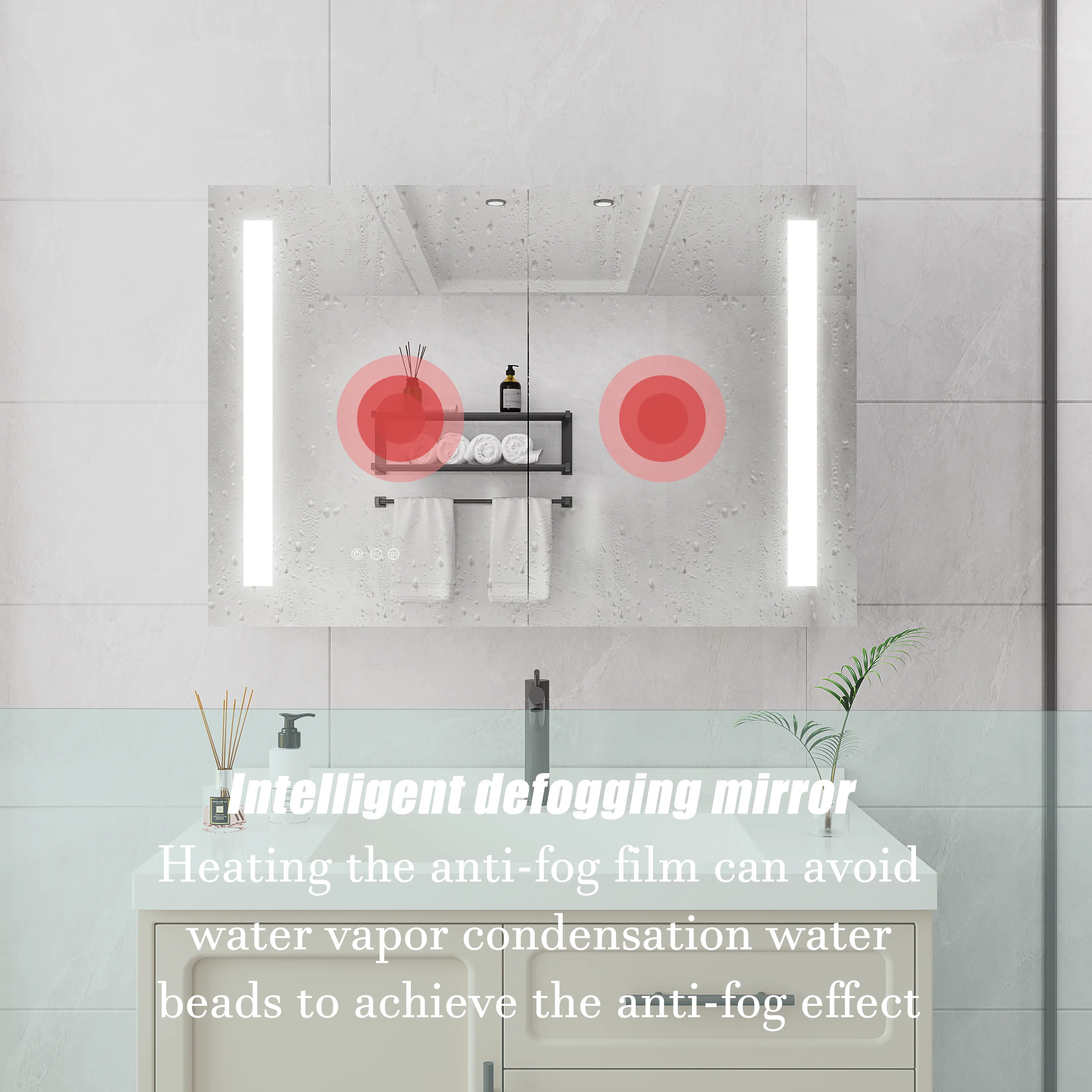 Bathroom Medicine Cabinet with Lights, 36×24 Inch LED Medicine Cabinet with Mirror, Double Door Lighted Medicine Cabinet with Defogger, Dimmer, Surface Mount