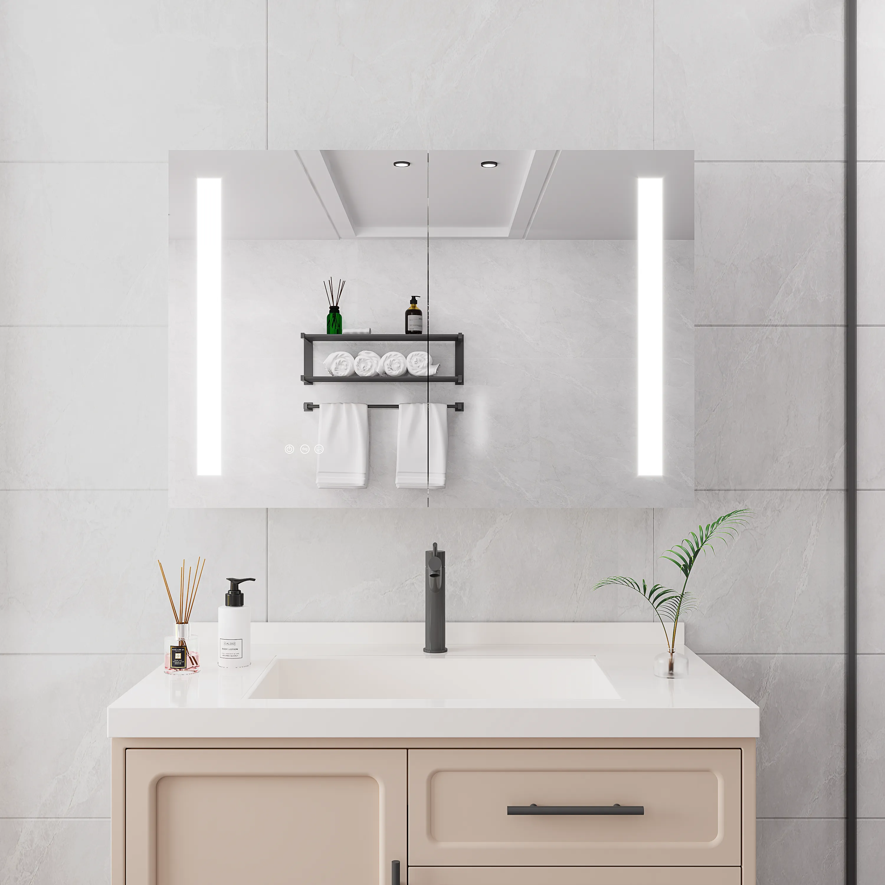 Bathroom Medicine Cabinet with Lights, 36×24 Inch LED Medicine Cabinet with Mirror, Double Door Lighted Medicine Cabinet with Defogger, Dimmer, Surface Mount