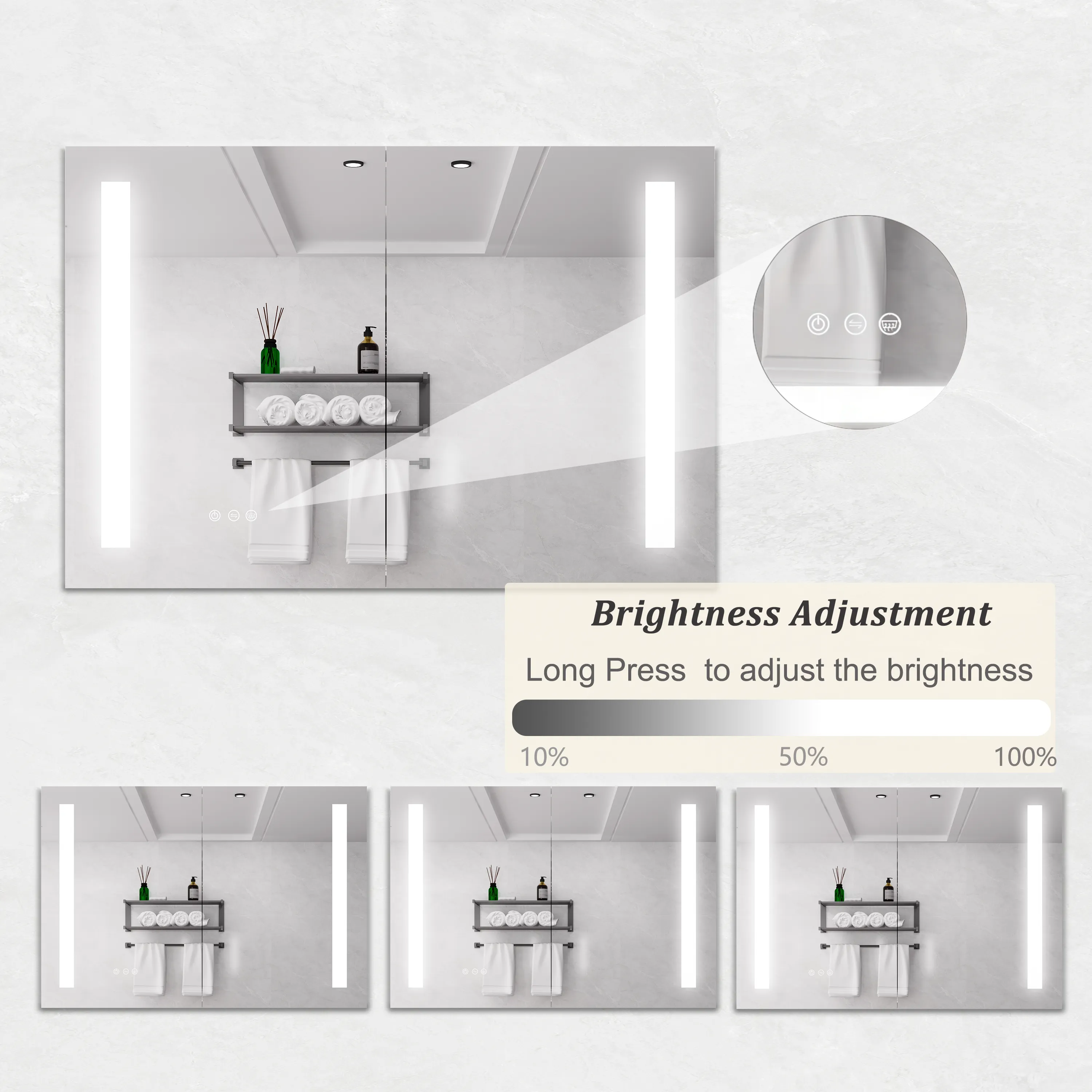 Bathroom Medicine Cabinet with Lights, 36×24 Inch LED Medicine Cabinet with Mirror, Double Door Lighted Medicine Cabinet with Defogger, Dimmer, Surface Mount