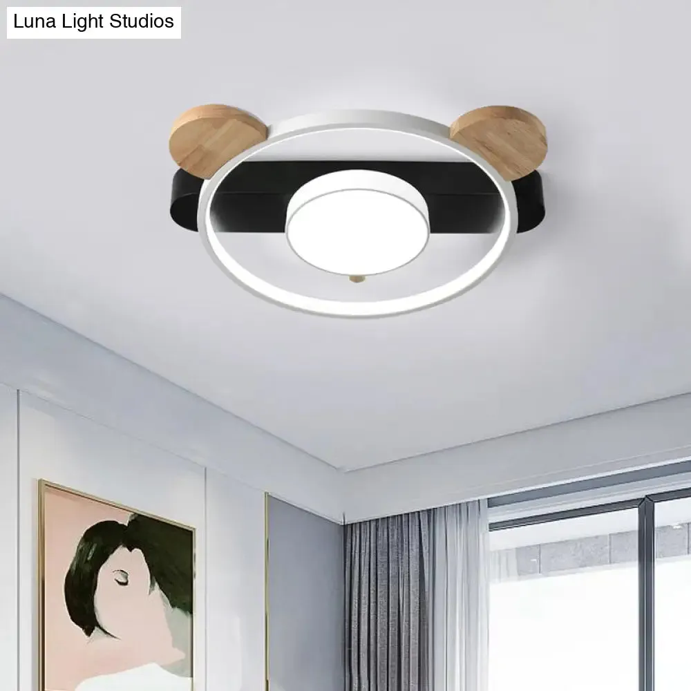 Bear Design Acrylic LED Ceiling Flush Light - Cartoon White/Green Wood Finish