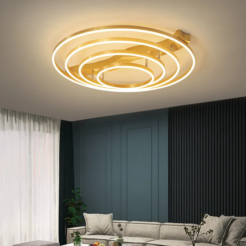 Brass Multi-Ring LED Flushmount Ceiling Light for Living Room