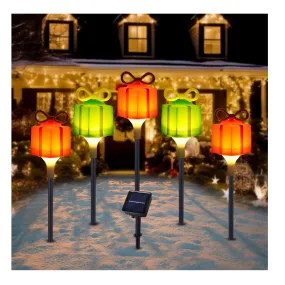 BRIGHTDECK 5 Pack Solar Pathway Lights Outdoor Christmas Decorations, LED Christmas Party Colorful Gift Box Landscape Lights for Walkway Holiday GardenPatio Yard Decor (Gift Box)