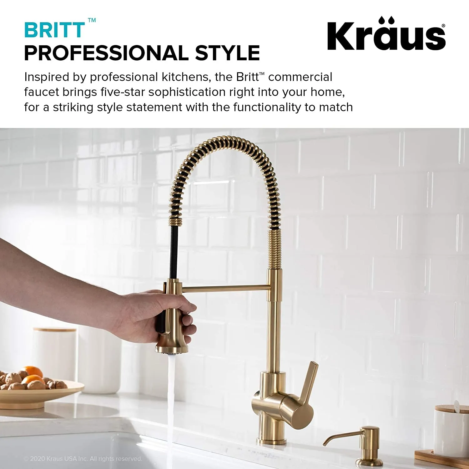 Britt Commercial Style Kitchen Faucet in Spot Free Antique Champagne Bronze,