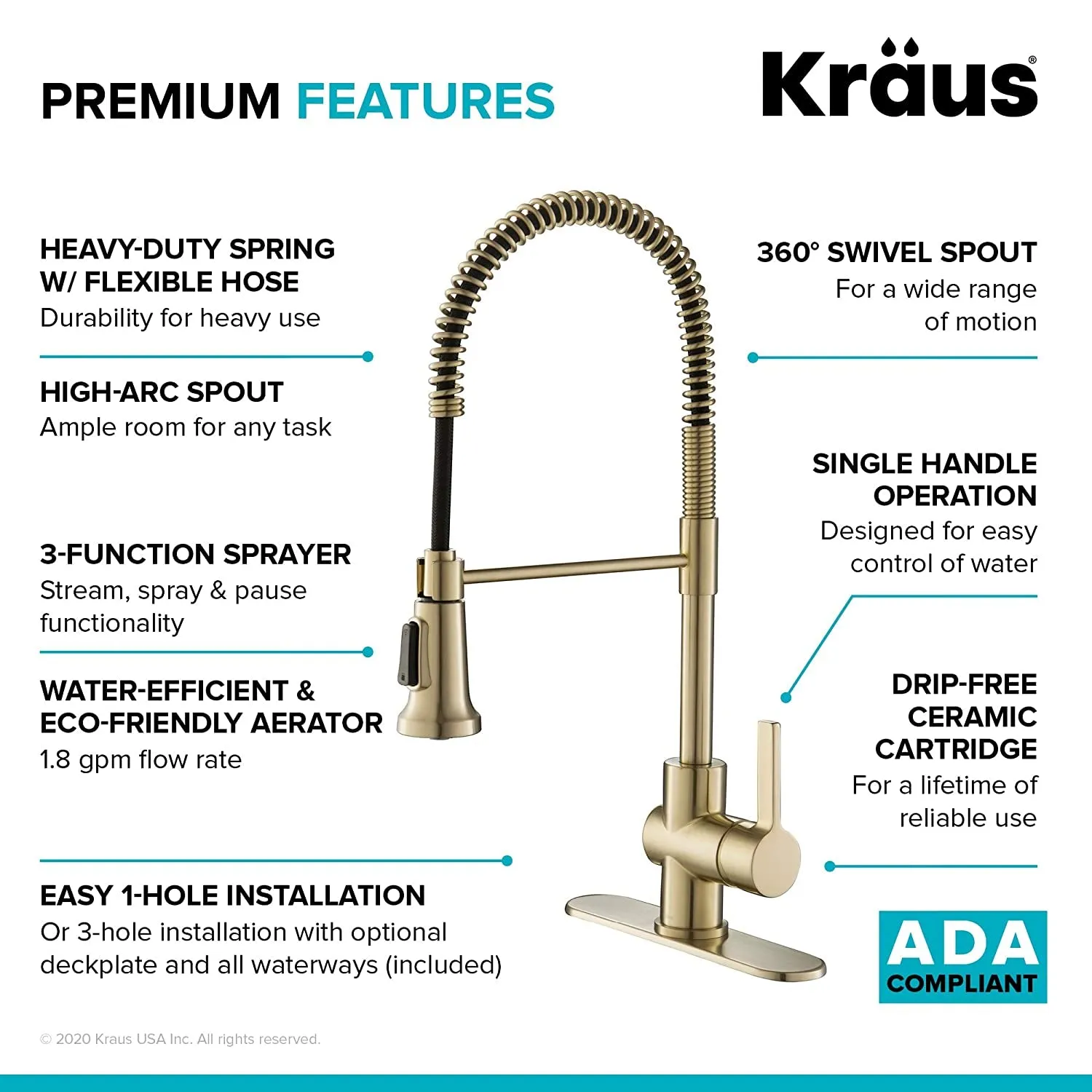 Britt Commercial Style Kitchen Faucet in Spot Free Antique Champagne Bronze,