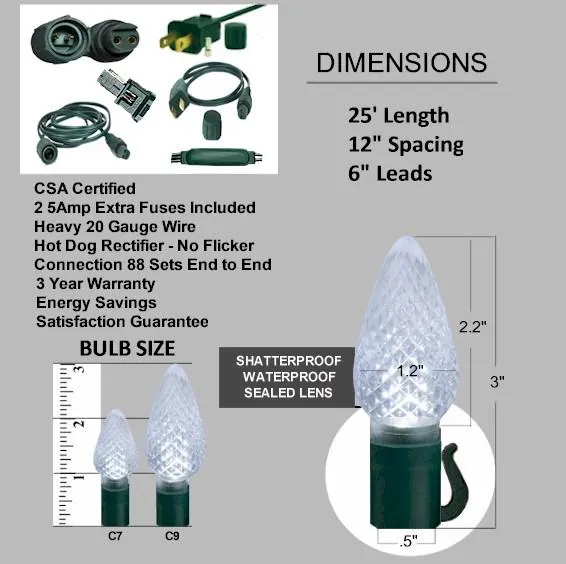 C9 Blue 25 LED Roof Lights – Commercial String Lights