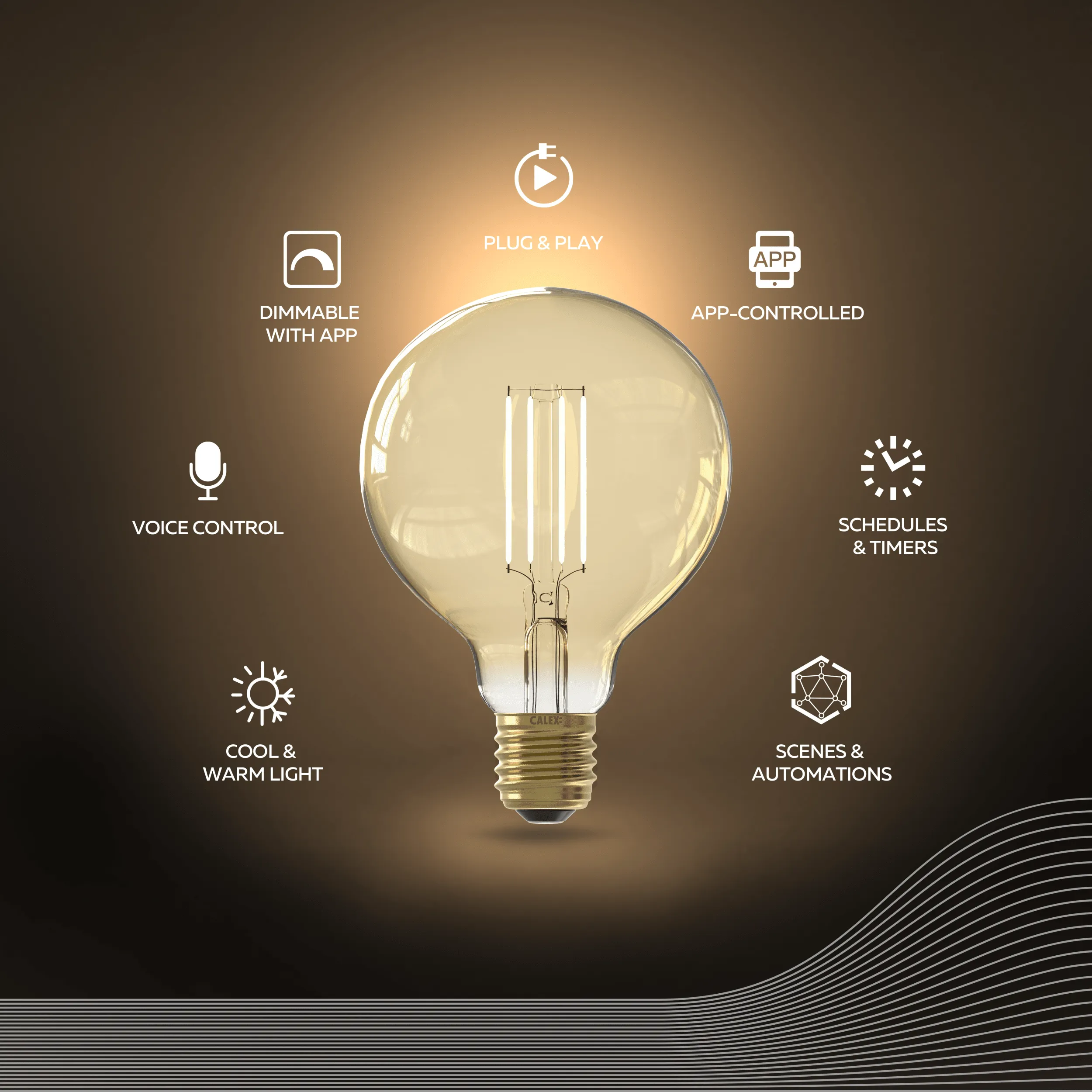 Calex Smart LED Bulb - 2 pieces - E27 - G95 - Gold - Warm White - 7W